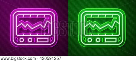 Glowing Neon Line Electrical Measuring Instrument Icon Isolated On Purple And Green Background. Anal