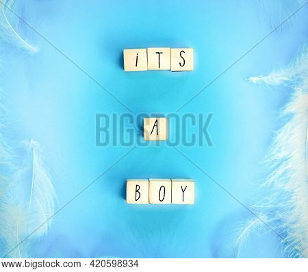 Baby Shower And Gender Reveal Its A Boy Background In Blue Background, Theme Card Baby Boy Modern De