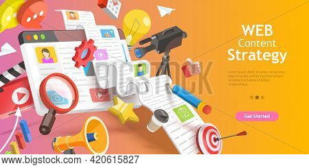 3d Vector Conceptual Illustration Of Contect Creating Strategy, Digital Marketing Campaign