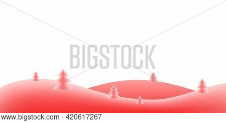 Christmas Holiday Background. Winter Snow December Landscape, White Cold. Christmas Tree On Red Hill