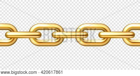 Realistic Gold Plated Seamless Metal Chain With Golden Links On Checkered Background. Vector Illustr