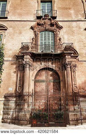 Beautiful Old Episcopal Palace With Colossal Forged Metal Fence In Murcia
