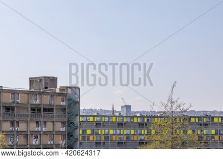 Sheffield, South Yorkshire, England - April 24 2021: Park Hill Flats In Sheffield. A Large Council H