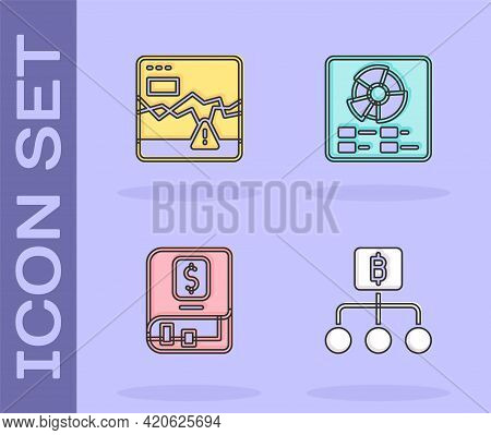 Set Blockchain Technology Bitcoin, Failure Stocks Market, Financial Book And Pie Chart Infographic I