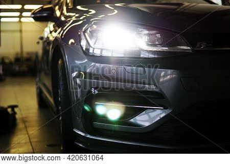 Moscow Russia - May 16 2021: Modern Car In A Car Service. Close Up Of The Front Of The Car, The Back