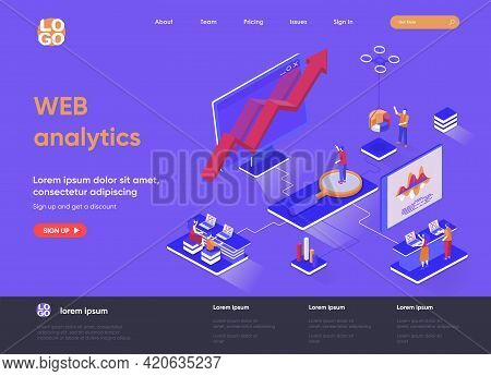Web Analytics Isometric Landing Page. Online Business Analytics, Data Analysis Service, Stock Tradin