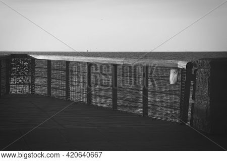 210501 Malmo Sweden - Black And White Photo Over Pier Of Love Locks. High Quality Photo