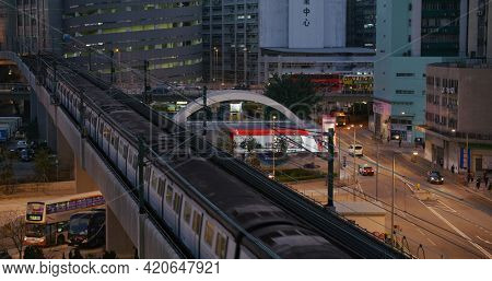 Kwai Fong, Hong Kong 17 February 2021: Train come to the station