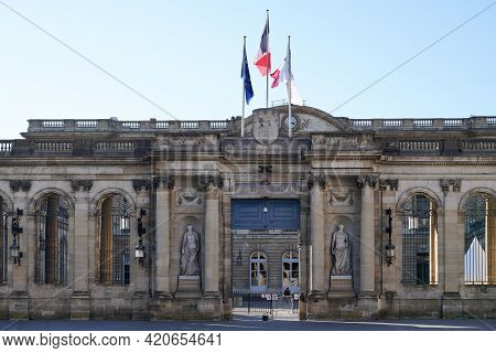 Bordeaux , Aquitaine France - 05 14 2021 : Palais Rohan City Hall Facade In Town Center Of Bordeaux 