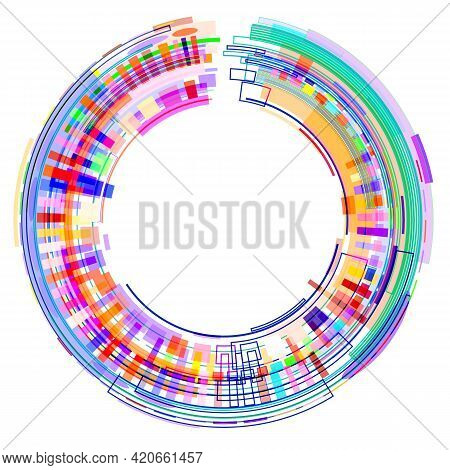 Circle With Colored Geometric Shapes On White Background