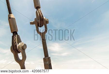 Steel Turnbuckle And Sling Steel Or Steel Wire Rope Sling And Metal Cable Clamp Connected With Screw