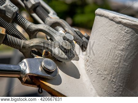 Detail Of A Boat Turnbuckle For Wire Rope Sling. Steel Turnbuckle, Fastening And Connections Concept