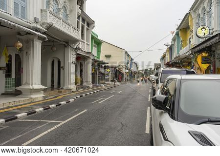 Phuket,thailand - July 13,2018 : Street View Of Old Building In Old Town District Of Phuket,thailand