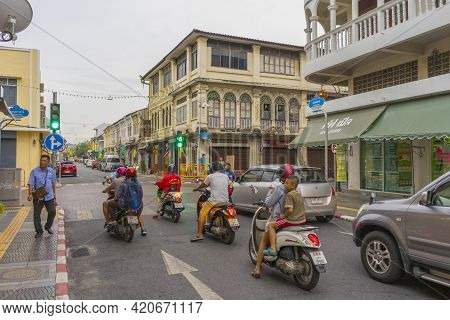Phuket,thailand - July 13,2018 : Street View Of Old Building In Old Town District Of Phuket,thailand