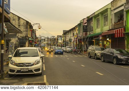 Phuket,thailand - July 13,2018 : Street View Of Old Building In Old Town District Of Phuket,thailand