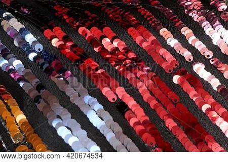 Sequins Macro Background. Striped Background. Striped Sequin Fabric.fabric With Sequins.ridescent Fa