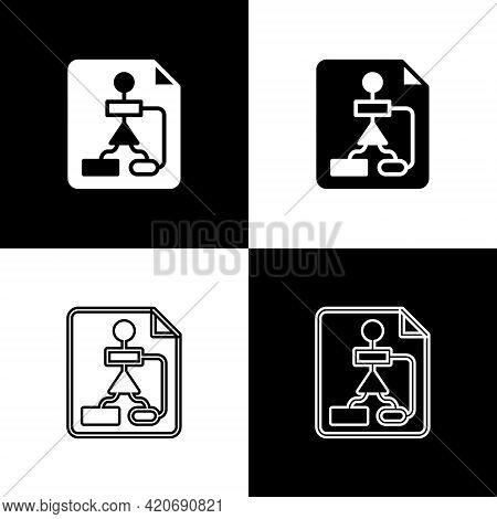 Set Tile Flowchart For Program Design Or Process Management Plan Icon Isolated On Black And White Ba