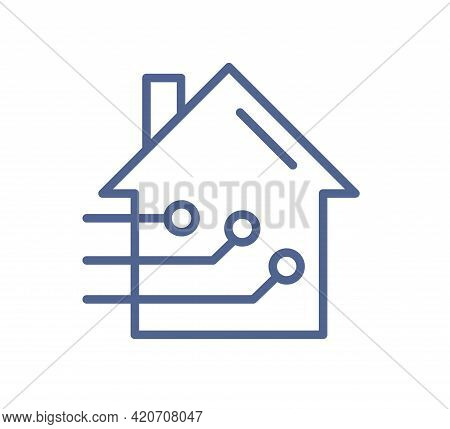 Smart Home Icon In Line Art Style. Simple Sign Of House Remote Control System. Lineart Smarthouse Ma