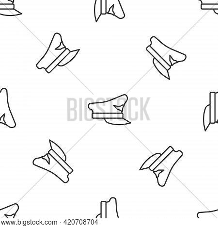 Grey Line Pilot Hat Icon Isolated Seamless Pattern On White Background. Vector