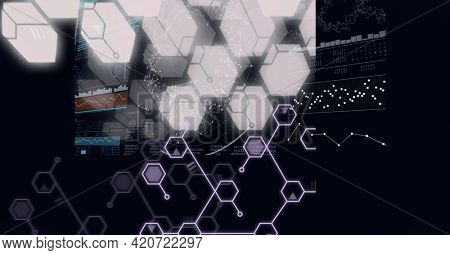 Composition of dna strand, chemical compounds and medical data processing on screen. data processing, technology, science and medicine concept digitally generated image.
