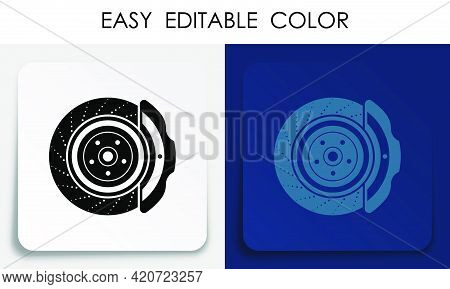Car Brake Disc Icon On Paper Square Sticker With Shadow. Brake Pads, Car Parts. Car Maintenance In W