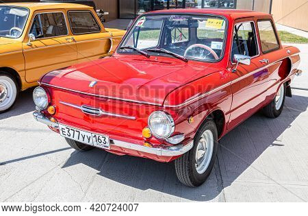 Samara, Russia - May 15, 2021: Soviet Retro Automobile Zaz-968 Parked Up At The City Street