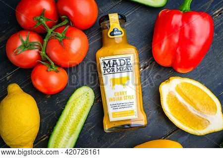 Kazan, Russia. May 12, 2021. Kuhne Made For Meat Tomato Sauce