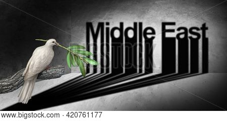 Middle East Peace Agreement And Persian Gulf Diplomacy Concept With A White Dove Holding An Olive Br