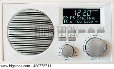 White Retro Dab Rradio With Dr P5 Sjælland On The Display, Denmark, May 10, 2021