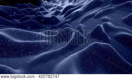 3d Render. Stylish Festive Black Bg. Fantastical Abstract Background, Waves On Matte Surface Like La