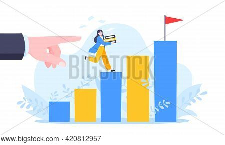 Business Mentor Helps To Improve Career And Holding Stairs Steps Vector Illustration. Mentorship, Up