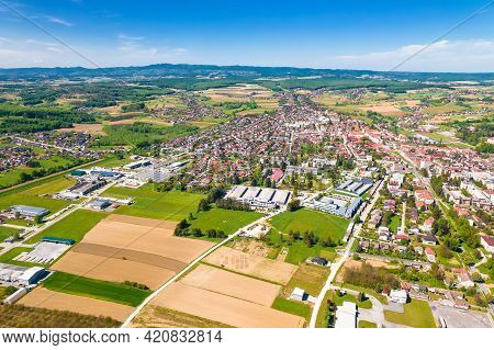 Colorful Medieval Town Of Krizevci And Prigorje Aerial View, Prigorje Region Of Croatia