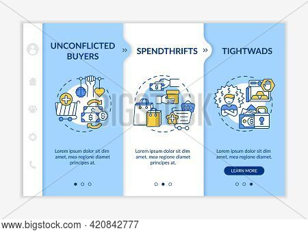 Customers Types Onboarding Vector Template. Responsive Mobile Website With Icons. Web Page Walkthrou