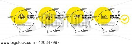 Quickstart Guide, Face Search And Group Line Icons Set. Timeline Infograph Speech Bubbles. Growth Ch