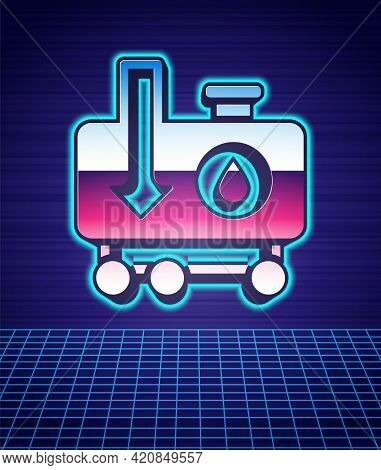 Retro Style Drop In Crude Oil Price Icon Isolated Futuristic Landscape Background. Oil Industry Cris