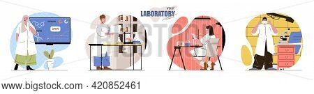 Your Laboratory Concept Scenes Set. Scientists Do Scientific Research Or Experiments, Making Lab Tes