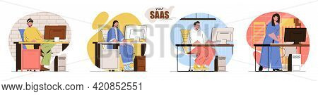 Your Saas Concept Scenes Set. Developers Create Applications, Users Buy Software Subscriptions. Soft