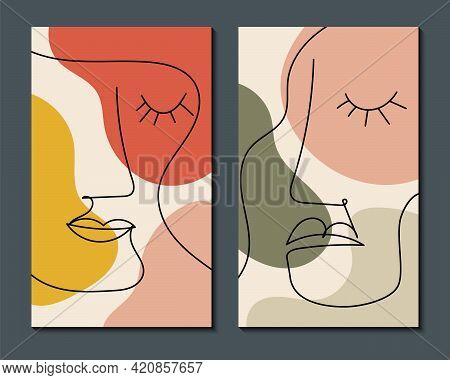 Modern Abstract Art Face. Set Of Abstract Backgrounds With Minimal Shapes And Lines. Home Decor Desi