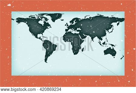 World Map Poster. Patterson Cylindrical Projection. Vintage World Shape With Grunge Texture. Cool Ve