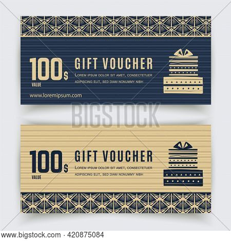Gold Turquoise Luxury Voucher With Triangle Seamlless Pattern. Abstract. Abstract Geometry Vector Il