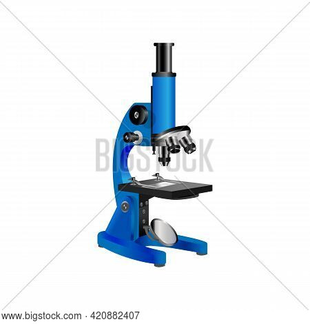 Optical Laboratory Realistic Microscope. Isometric Vector Image.