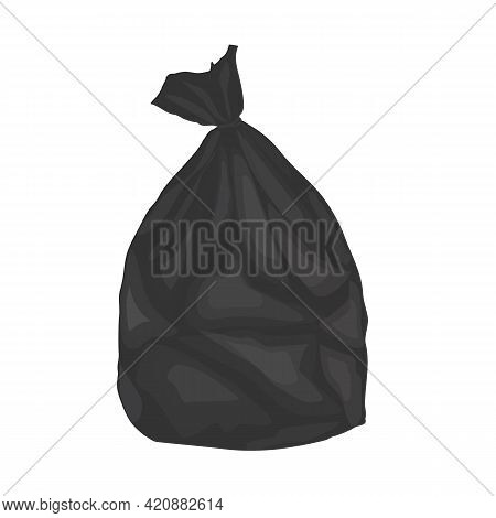 Black Plastic Garbage Bag. Isolated On White Background.vector Illustration In Cartoon Style.