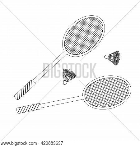 Badminton Equipment. Vector Illustration In Doodle Style