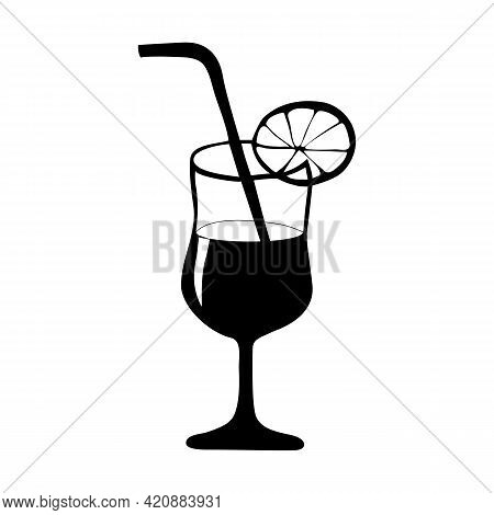 Summer Drink In A Glass, Drawn By Hand. Vector Illustration.
