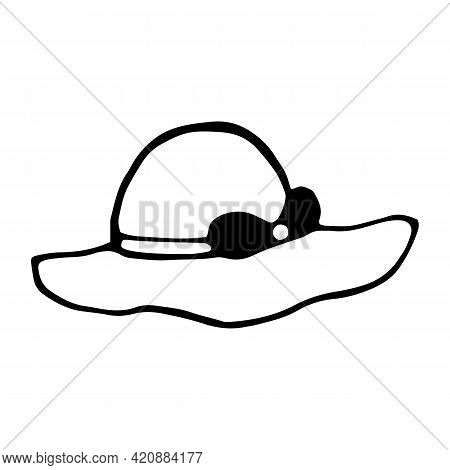 Womens Summer Hat. Vector Illustration In Doodle Style.