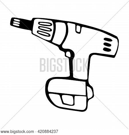 Drilling Machine Icon. Vector Icon In Doodle Style For Web Design Isolated On White Background.