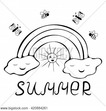 Hello Summer. Cute Handmade Children's Drawing. Vector Illustration.