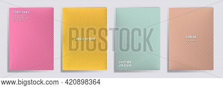 Semicircle Lines Halftone Grid Covers Vector Set.