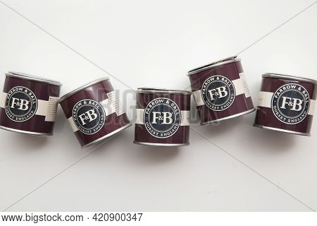 London, Uk - May 2021: Farrow And Ball Luxury Paint Brand Sample Pots