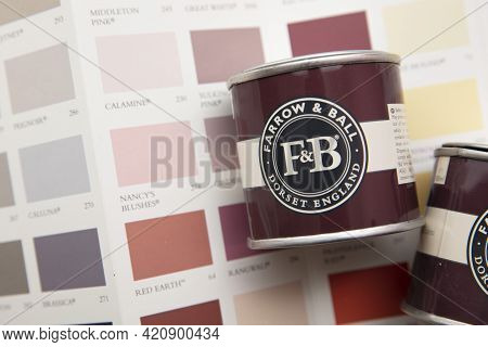 London, Uk - May 2021: Farrow And Ball Luxury Paint Brand Sample Pots